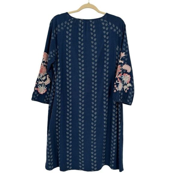 J. Jill Floral Embroidered Peasant Tunic Blue Batik Print Dress Small - Picture 7 of 12